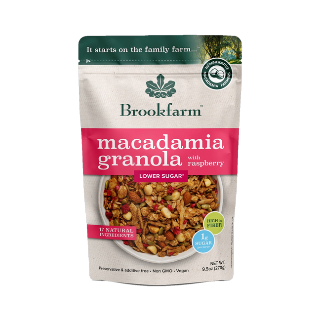 brookfarm low sugar granola macadamia raspberry 650